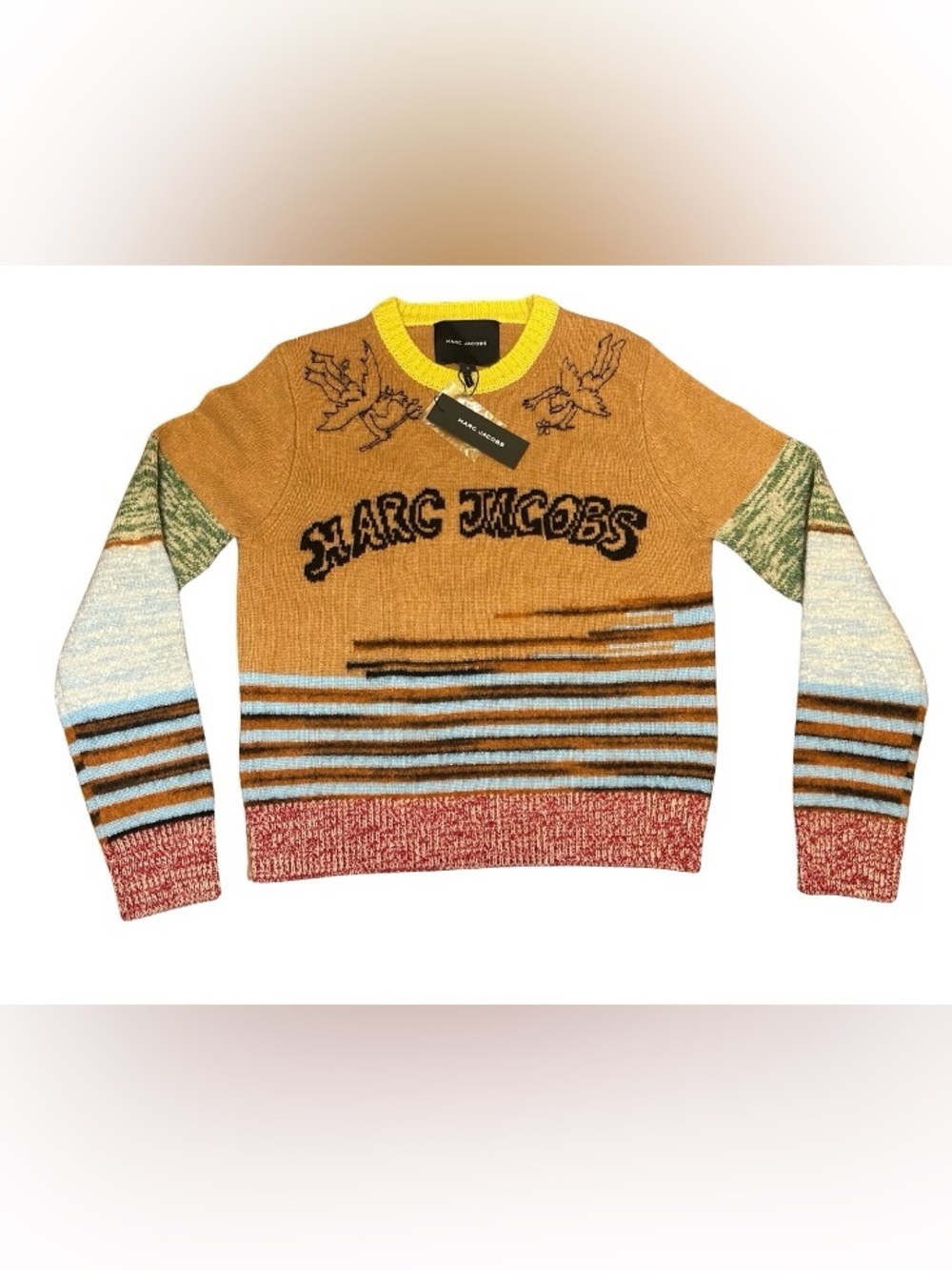 NWT Marc Jacobs Tattoo Crewneck Sweater Wool Alpaca Stripe Size S $475 AUTHENTIC